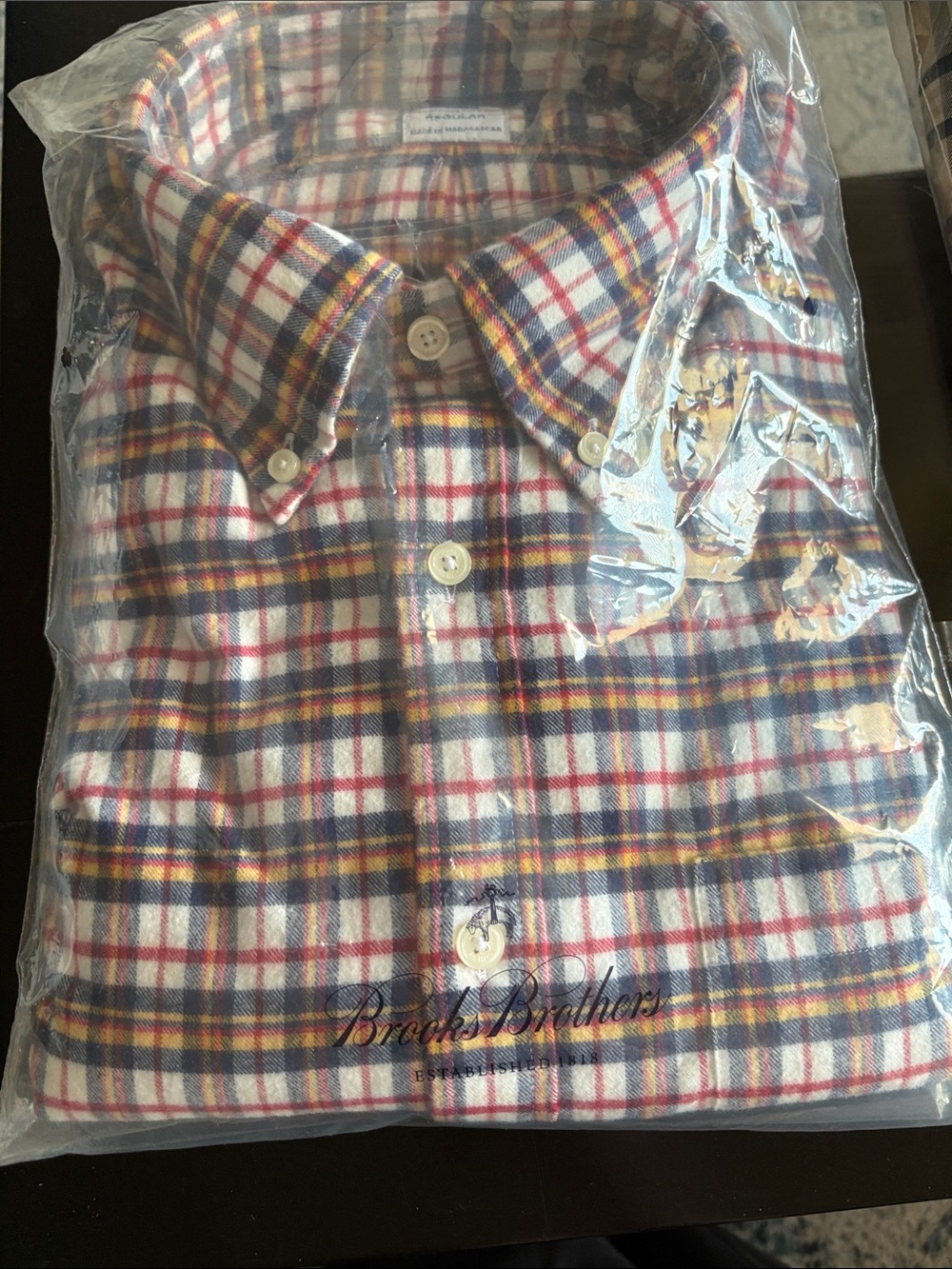 Brooks Brothers Plaid Button-Down Shirt in White, Blue & Red